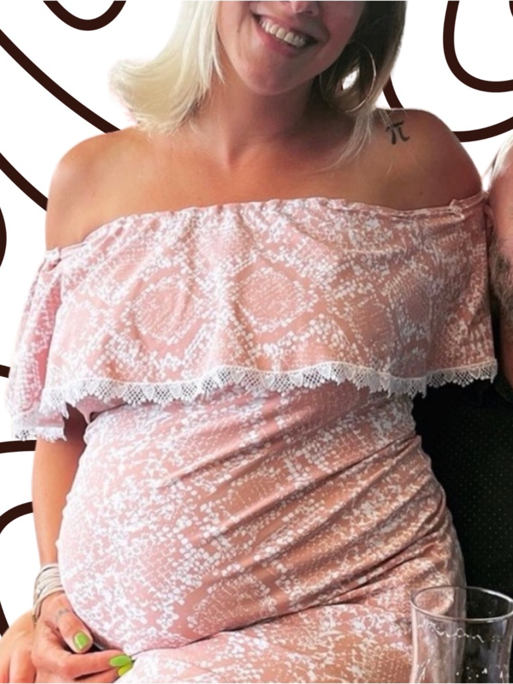 Made by Me: Maternity Dress Custom Pink Snakeskin Off-Shoulder Heart Embroidery